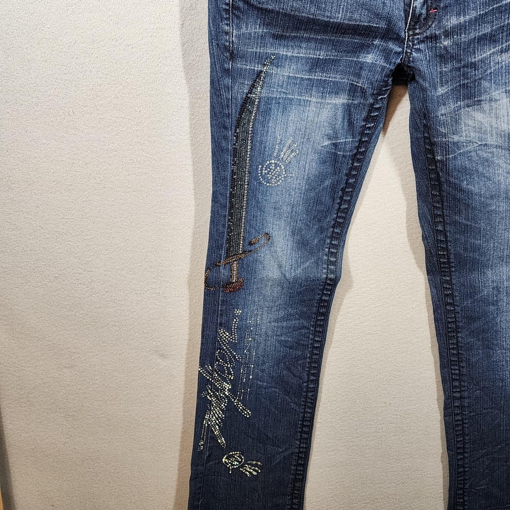 Vintage MisKeen Jeans Womens 5 Embellished Rhinestone Sword Bootcut Stretch - Picture 14 of 14